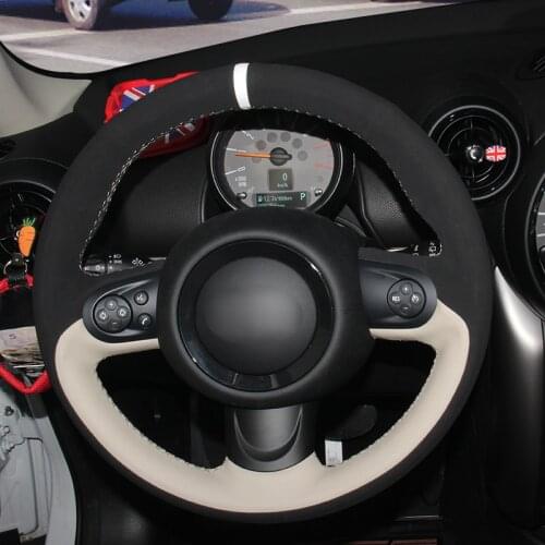 Suede Genuine Leather Car Steering Wheel Cover for Mini(Hatchback/Mini R56/R57) Clubman Clubvan Coupe Paceman (3-Spoke)