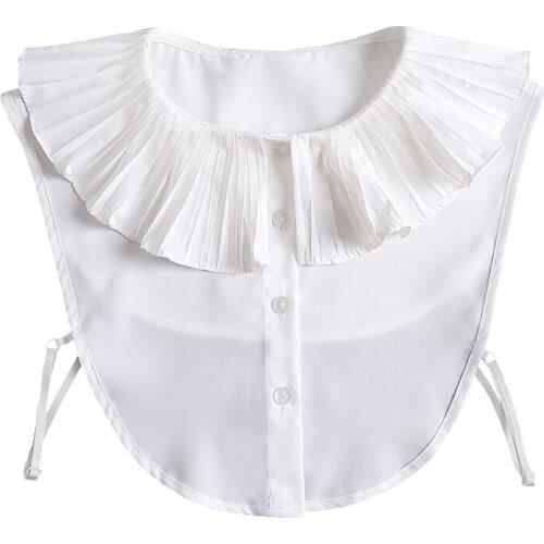 Women Sweet Lolita Doll False Collar Detachable Dickey Blouse Lotus Pleated Ruffled Shawl White Lapel Half Shirt Crop To