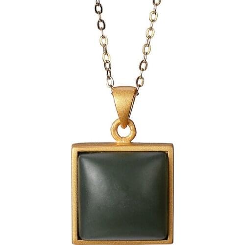 925 sterling silver gold plated natural Hetian Qiemo blue pendant personality minimalist elegant Joker women pendant