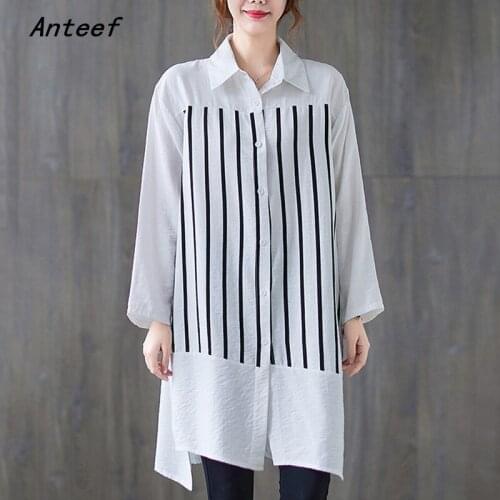 Anteef long sleeve shirts for vintage blouse Casual loose spring autumn tops women 2021 blouses button up shirt clothing