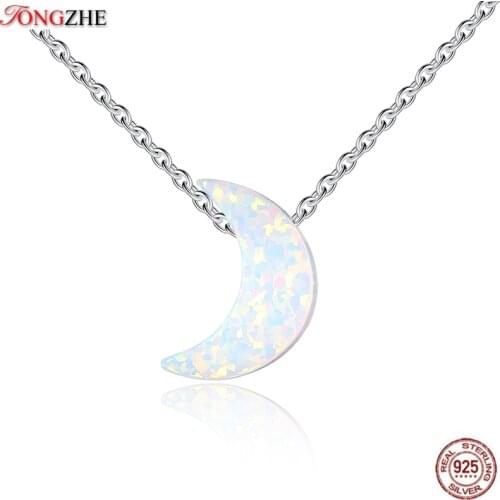 TONGZHE Cute Small Sparkling Moon Pendant Necklace for Women Sterling Silver Jewelry 925 Necklace Link Chain Choker Bijoux Femme