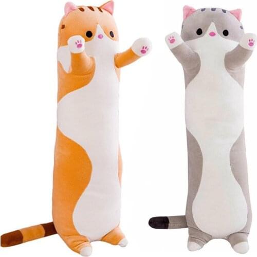 140cm Cat Plush Toys Animal Creative Cute Cat Long Soft Pause Office Lunch Nappy Pillow Sleep Pillow Stuffed Gift Doll For Kids