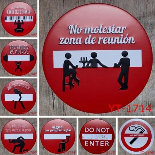 30X30CM/ round antique retro metal tin warning smoking sign Iron painting poster craft vintage home wall decoration