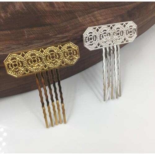 5 PCS 50mm Metal Copper Hair Combs Base Gold Silver color Hair Combs Setting For Women Jewelry Making