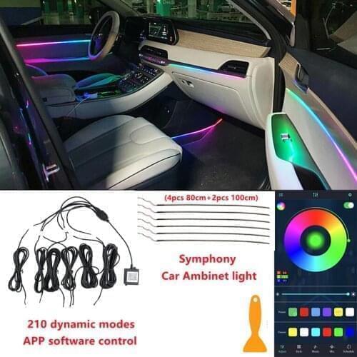 6 in 1 car Symphony Ambient Light 210 kinds of streamer dynamic modes APP control car interior decoration lights for audi A4