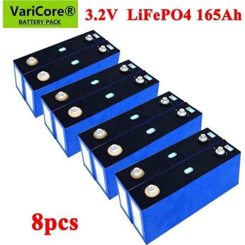 8pcs VariCore 3.2V 165Ah Lifepo4 Rechargeable Battery Lithium Iron Phosphate 24v for Electric car Solar Energy storage