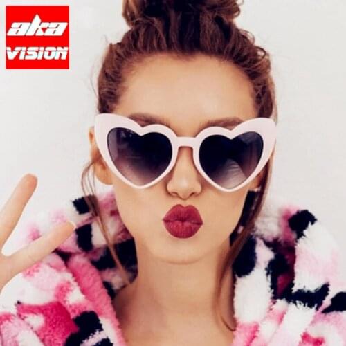 AKA VISION Love Heart Sunglasses Women High Quality Metal Hinge Eyeglasses Sexy Vintage Cat Eye Sun Glasses Shades For Women