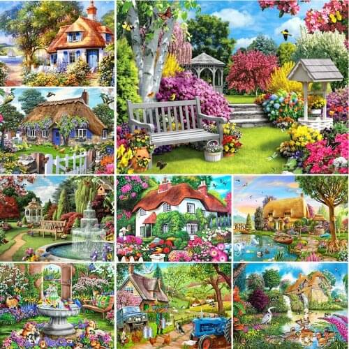 5D DIY Diamond Painting Landscape Garden House Cross Stitch Kit Full Drill Embroidery Mosaic Art Picture of Rhinestones Decor