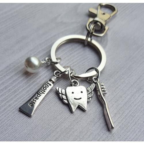 New Tooth Care Dentist Dental Hygienist Fairy Keychain Creative Keychain Toothpaste toothbrush Charms Pendant for Men Women
