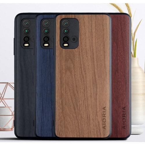 WoodLike case for Xiaomi Redmi 9T soft TPU Hard PC PU leather 3in1 material coque fundas covers for Redmi 9T