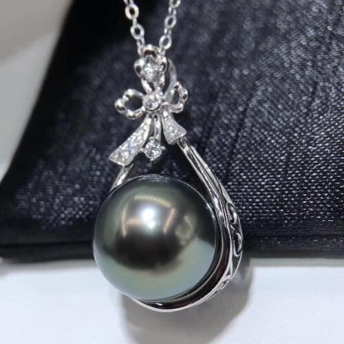 D928 Pearl Pendant Fine Jewelry Solid 18K Gold Round 11-12mm Nature Sea Water Tahiti Pearl Pendants Necklaces for Women Presents