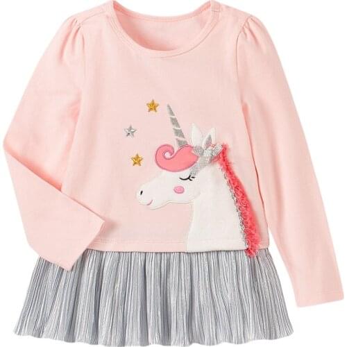 Kids Frocks 2021 Autumn Baby Girl Clothes Brand Dress Toddler Gift Casual Cotton Star Unicorn Appique Dresses for Kids 2-7 Years