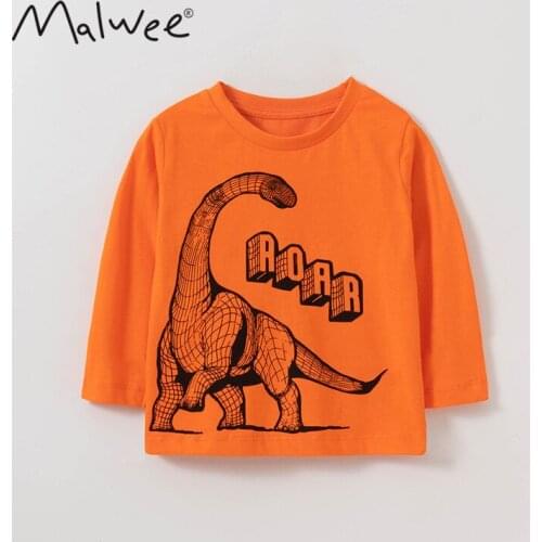 Toddler Boys Tshirts 2 3 4 5 6 7 Years Boys Cotton Long Sleeve Tops Casual Cartoon Dinosaur Print T-shirt for Boy Kids Clothing