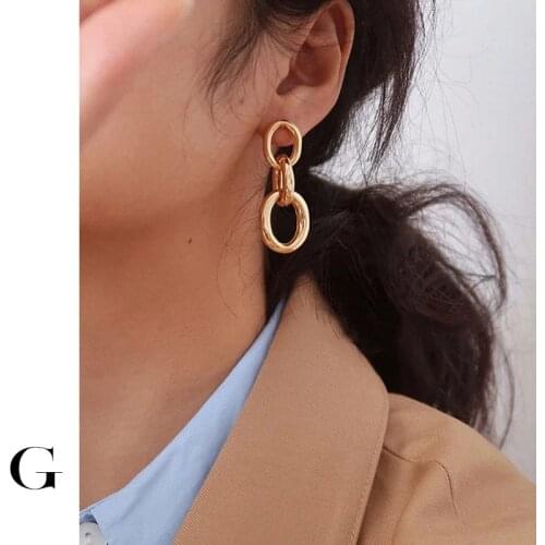 GHIDBK 2021 Fashion Copper Jewelry Wholesale Geometrical Minimalist Tri-Circles Studs Earrings Women Chic Street Style Earring