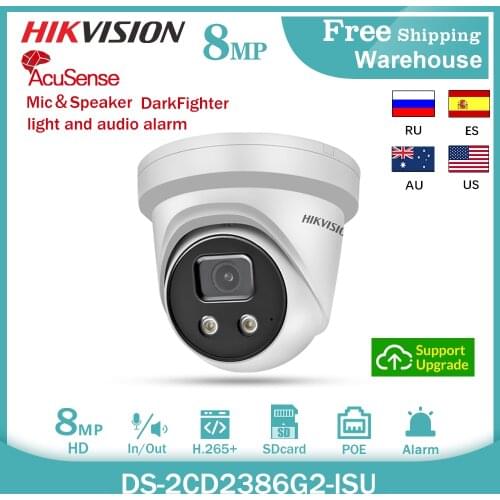Hikvision 8MP IP Camera 4K AcuSense DS-2CD2386G2-ISU/SL DarkFighter Built-in Mic & Speaker CCTV Surveillance Video Dome Camera