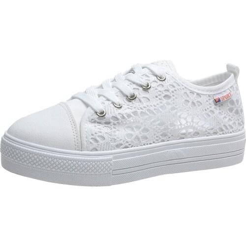 Kadın ayakkabı 2020 moda yaz Casual beyaz ayakkabı kesikler Lace tuval içi boş nefes platformu düz ayakkabı kadın ayakkabı