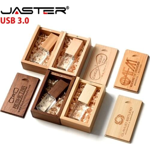 JASTER USB 3.0 free custom logo Wedding Photography Wooden Crystal Wooden 64GB 32GB 16GB Version memory flashs stick pen drive