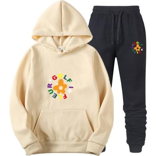 New 2 Pieces Set Tyler The Creator Golf Wang Print Hoodies+Pants Tracksuit Men Women Sweatshirt Streetwear Pullover Sudaderas