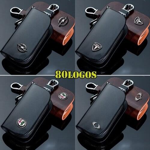 Leather Car Key Case For Seat Ibiza Leon FR 2 Altea Aztec For Skoda Octavia Smart Key Case With Car Logo Cover Keychain