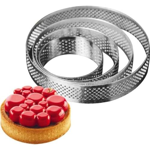 Circular Stainless Steel Porous Tart Ring Bottom Tower Pie Cake Mould Baking Tools Heat-Resistant Perforated Cake Mousse Rings