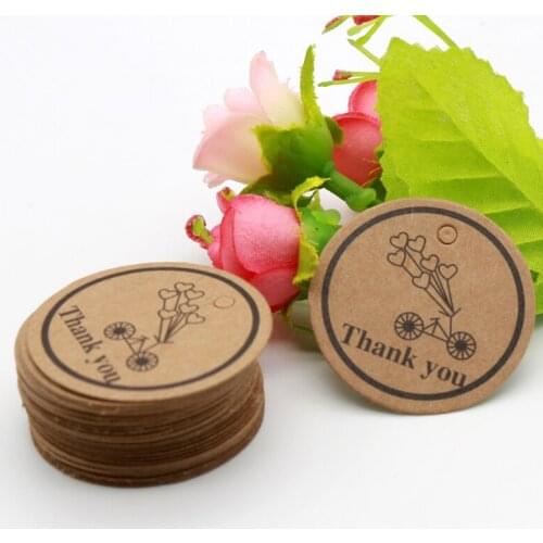 Print Bike Ballon & Thank you Round Paper Tags 100pcs/lot 3.5cm Kraft Gifts Cakes Clothes Packaging Lables Party Decoration Card