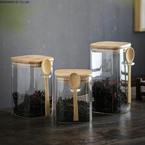 Japanese Style Square Glass Airtight Jar Food Storage Jar Home Tea Canister Coffee Bean Storage Jar with Lid Milk Powder Can