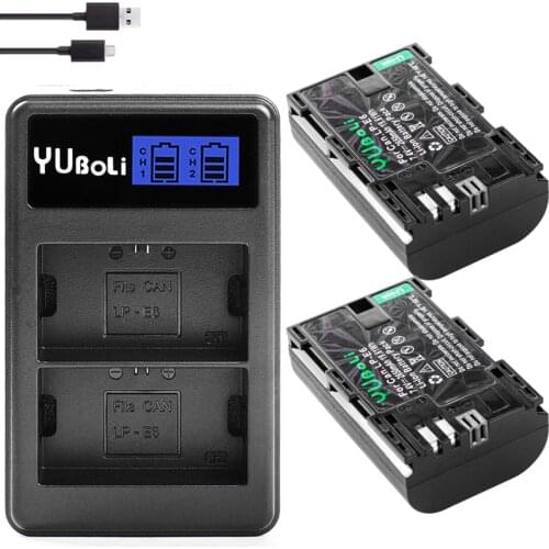 LP E6 LPE6 LP-E6 E6N LP-E6N Battery + LED Dual Charger For Canon EOS 5DS R 5D Mark II 5D Mark III 6D 7D 80D EOS 5DS R Camera