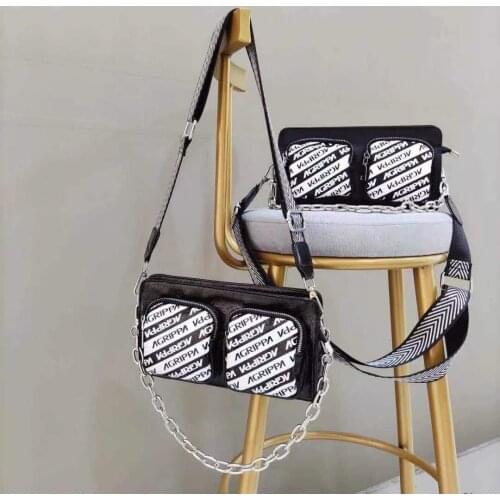 Small square bag new fashion waterproof nylon messenger bag chain bag black and white letter printing trend small bag girl