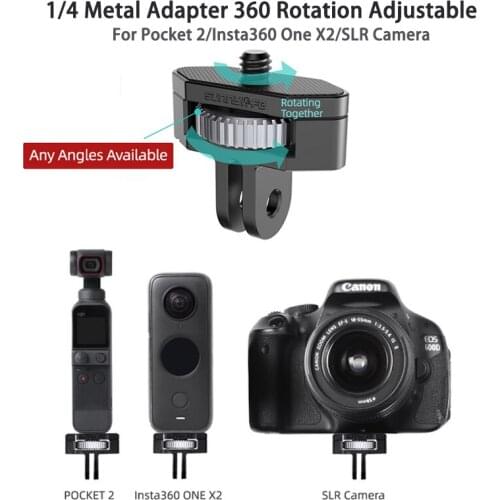 1/4 GoPro Metal Adapter 360 Rotation Adjustable Aluminium Alloy Adapters For DJI Pocket 2 Insta360 One X2 SLR Camera