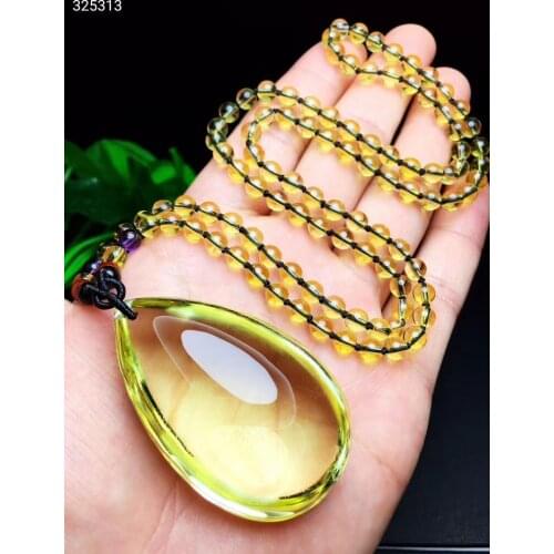 Natural Yellow Citrine Quartz Crystal Pendant 55x35x21mm Gemstone Women Men Clear Water Drop Wealthy Bead Necklace AAAAA