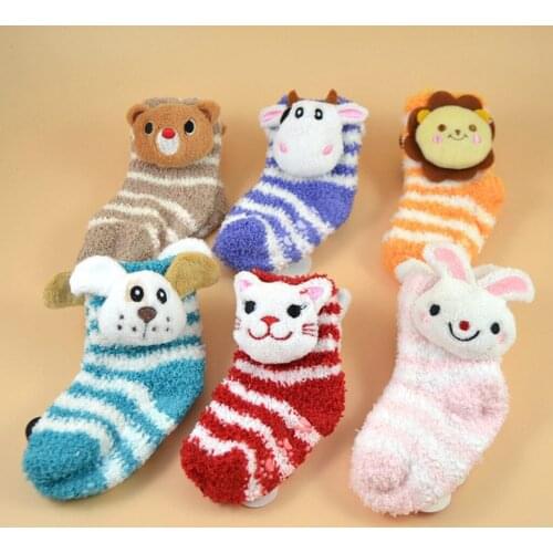 TELOTUNY 6 Pairs Newborn Infant Baby Cute Cartoon The Floor Socks Non-slip Thicken Keep Warm Cotton Towel Socks Children Socks