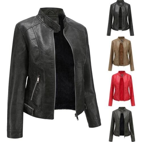 New Fashion Women Leather Jacket Womens Washed PU Leather Coat Winter Plus Velvet Warm Female Black Faux Leather Outwear H13
