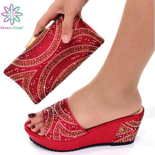 New Nigerian Shoe and Bag Dew for Women African Women Wedding Shoes with Bag Set Decorated with Rhinestone Pumps Women Shoes