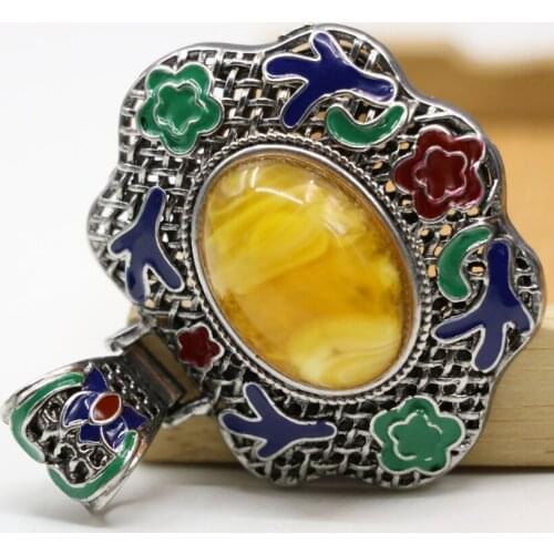 7 style antique silver-color big pendant for women 45*55mm jewelry stone jades chalcedony inlay charms fashion accessories B3033