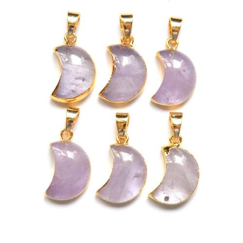 Nature small amethysts quartz moon shape crystal agates pendant ,purple crystal moon shape pendants