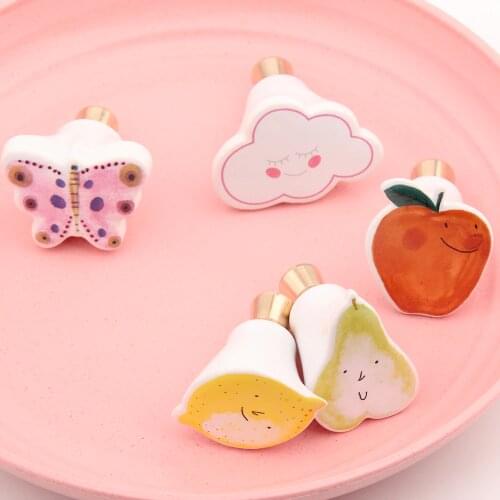 Luxury Creative Cartoon Fruit Cloud Knobs Ceramic Furniture Childrens Device Drawer Brass Handle Cabinet Pull Handles