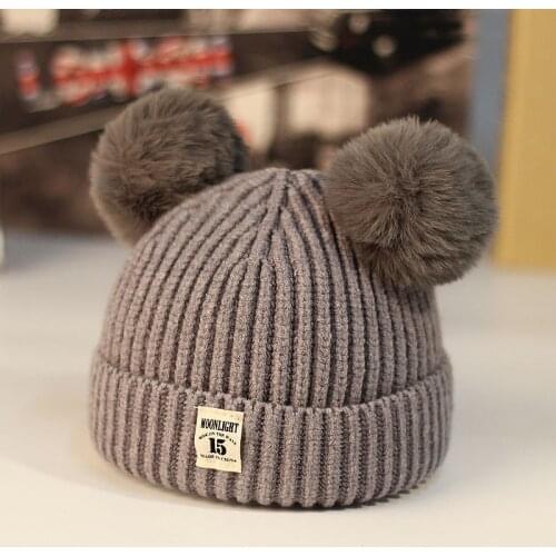Baby Beanies Hats Children Knitted Pompon Winter Autumn Cute Cap For Girls Boys Casual Solid Color Warm Girl Hat With Two Balls