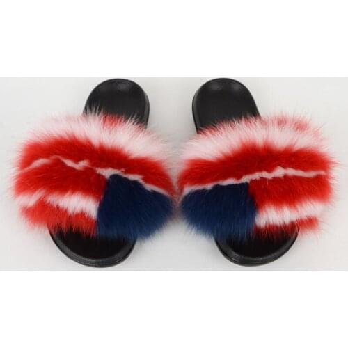 Women Slippers Fluffy Fox Fur Slides Summer Female Mules Shoes Women Sandals Adult Fashion Flat Footwear Outdoor Luxury 2020 New
