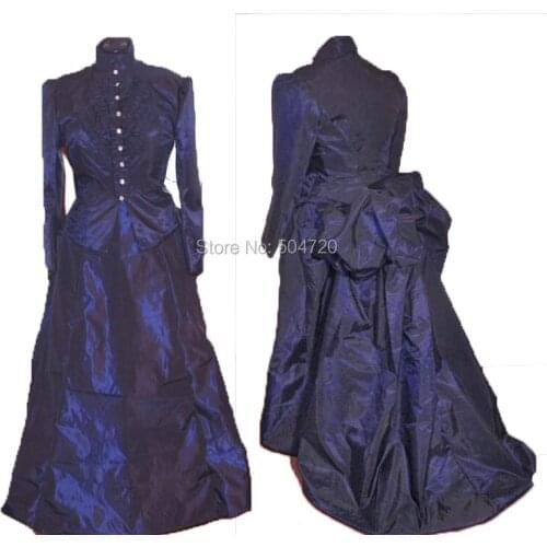 Tailored!deep blue Duchess Queen Marie Antoinette Period Masquerade Theatre Civil war Gown dress HL-260