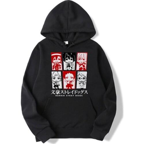 Japanese Anime Q Version Bungou Stray Dogs Print Hoodie Sweatshirt Male Fashion Hip Hop Punk Streetwear Men Korea Style Hoody