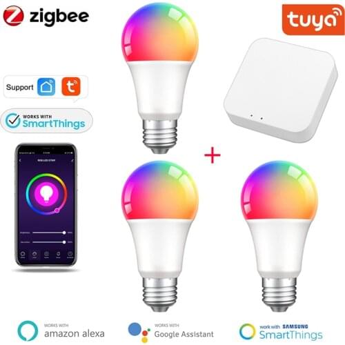 Tuya Wifi Smart Led Light Bulb E27 Tuya Zigbee Smart Wifi Lamp 220V Smart Life APP RGBCW Light 9W for Alexa Google Home