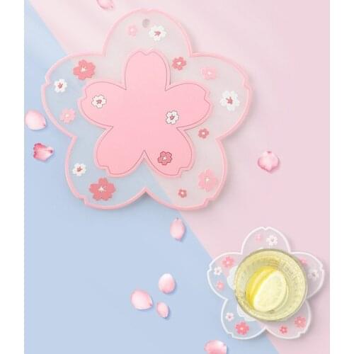Japanese Style Cherry Non-slip Blossom Insulation Table Mat Silicone Table Mat Girl Heart Cute Bowl Mat Tea Coaster Place Mat