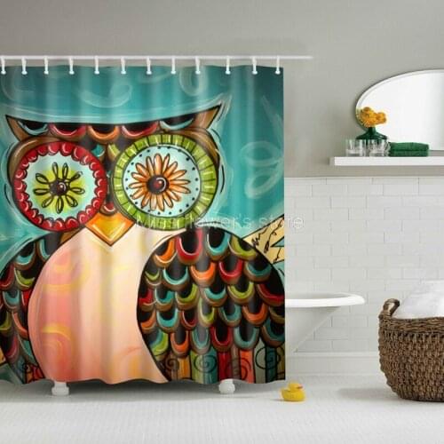 Colorful cartoon owl Color Design Custom Shower Curtain Bathroom Waterproof Mildewproof Polyester Fabric With 12 Hooks