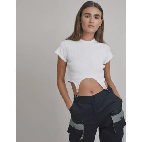 2020 Fashion High Street T-Shirts Women Summer Short Sleeve T-Shirt Cool Buckles White Tees Girl Clothes Femme Ropa De Mujer