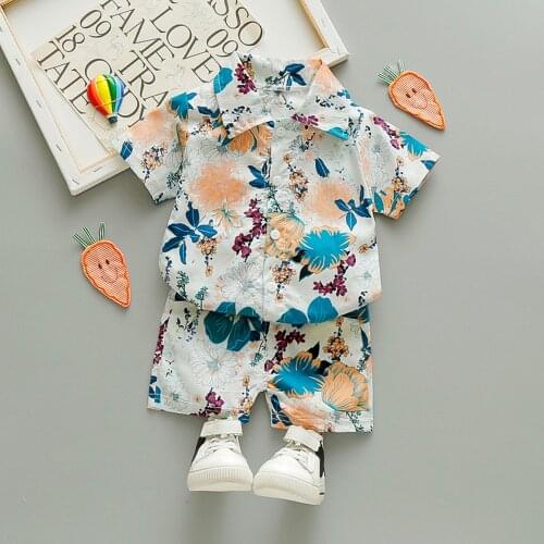 TELOTUNY Clothing sets 2021 Summer New Baby Boys Flowers Printed Hawaiian shirt Tops+Shorts Pants Outfits Set Beachwear 2pcs/set