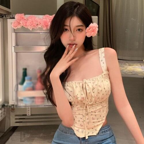 DAXIN Women Tank Tops Floral Print Summer Sleeveless Tank Tops Ladies Lace-Up Chiffion Camis blusas y camisas chemise femme