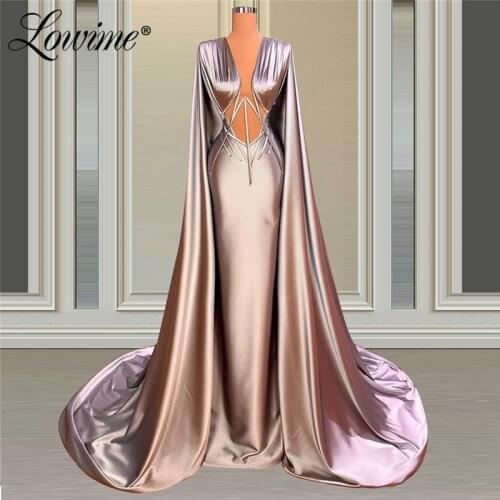Lowime Dubai Deep V Neck Evening Dresses Long Customized Saudi Arabia Plus Size Party Gowns Middle East Mermaid Prom Dress Robes