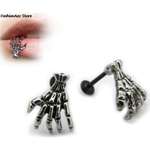 1 pc fashion Skeleton Labret for Women Men Skull Shape Devil Hand new Punk Kylie Lip Piercing Jewelry