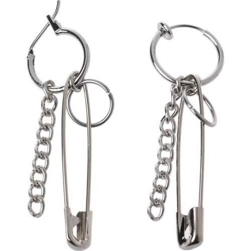 DUTRIEUX 1 Pcs Punk Rock Pin Bead Chain Earring Unisex Long Pendant Ear Bone Clip Earrings Cool Egirl Womans Men Party Jewelry