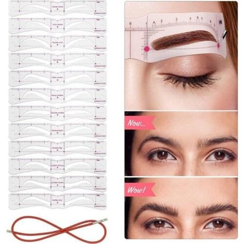 12Pcs Reusable Eyebrow Stencil Set Eye Brow DIY Drawing Guide Styling Shaping Grooming Template Card Easy Makeup Beauty Kit